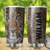 Camellia Personalized Leopard Fur Leather Style Stainless Steel Tumbler-Double-Walled Insulation Travel Cup With Lid