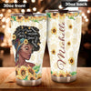 Camellia Personalized Black Women Sunflower Stainless Steel Tumbler - Double-Walled Insulation Vacumm Flask - Gift For Black Queen, International Women's Day, Hippie Girls