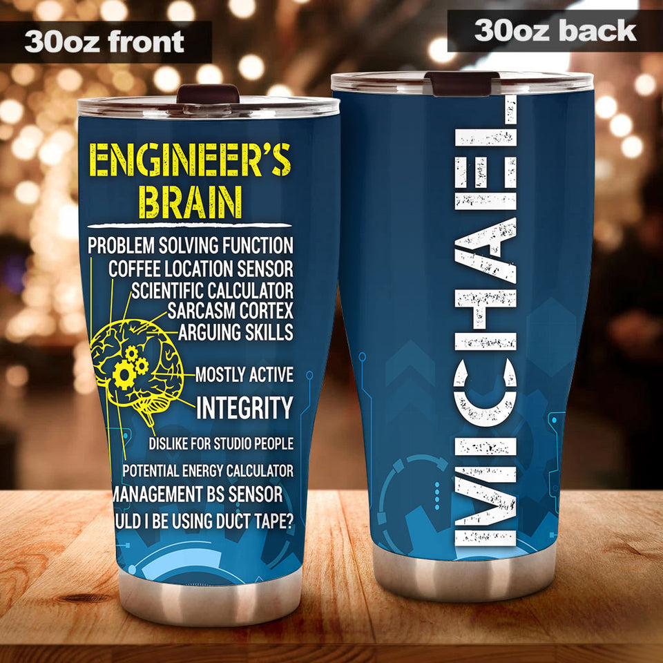 Camellia Personalized Engineer Brain Stainless Steel Tumbler - Customized Double-Walled Insulation Travel Thermal Cup With Lid Gift For Engineer