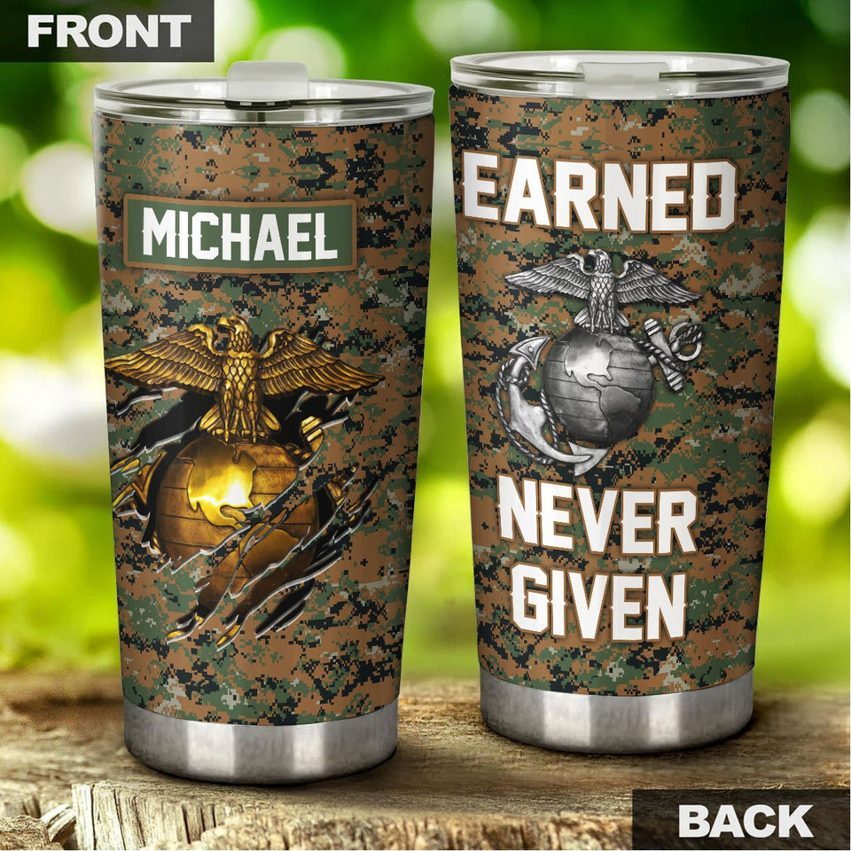Camellia Personalized Marine Corps Learned Never Given Stainless Steel Tumbler-Sweat-Proof Double Wall Travel Cup With Lid