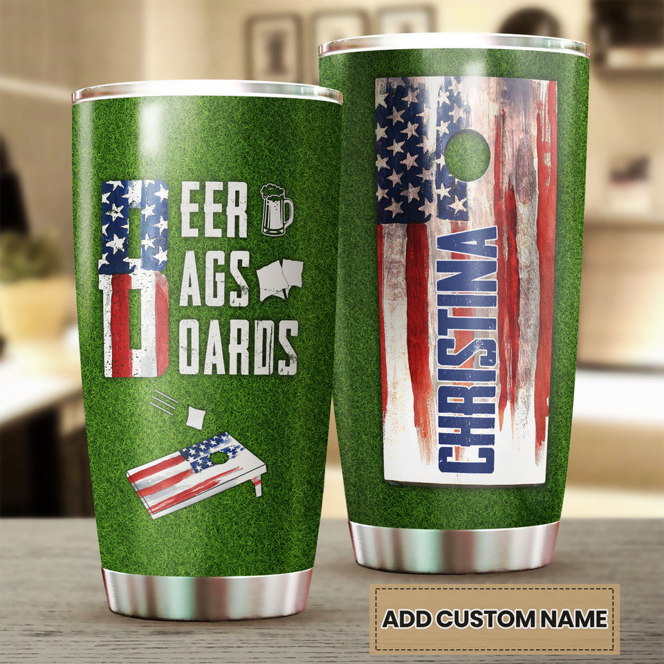 Camellia Personalized Beer Bag USA FLag Stainless Steel Tumbler - Double-Walled Insulation Vacumm Flask - Gift For Beer Lovers, International Beer's Day