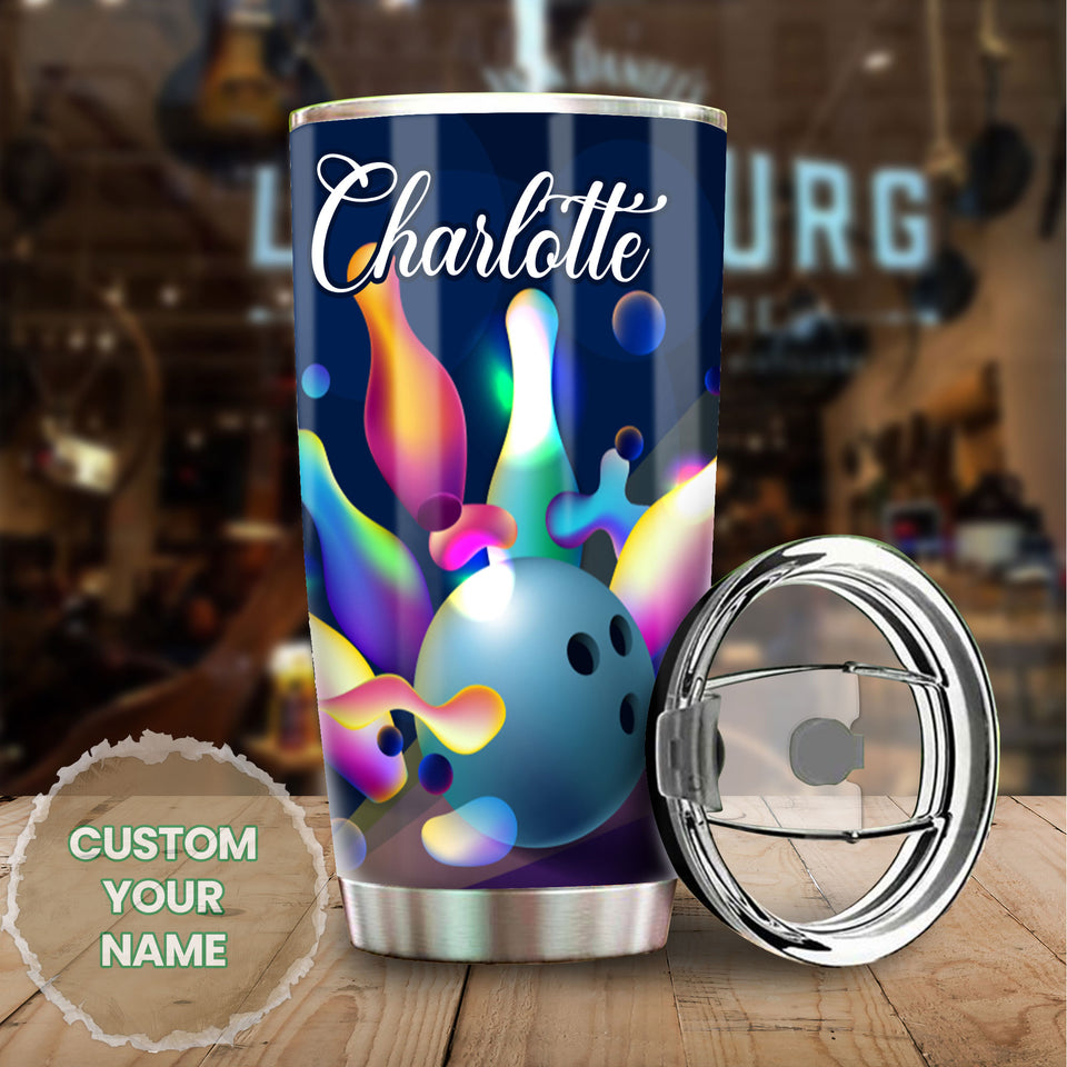 Camellia Personalized Bowling Nutrition Facts Stainless Steel Tumbler - Double-Walled Insulation Vacumm Flask - Gift For Bowling Lovers, National Bowling Day 8th August