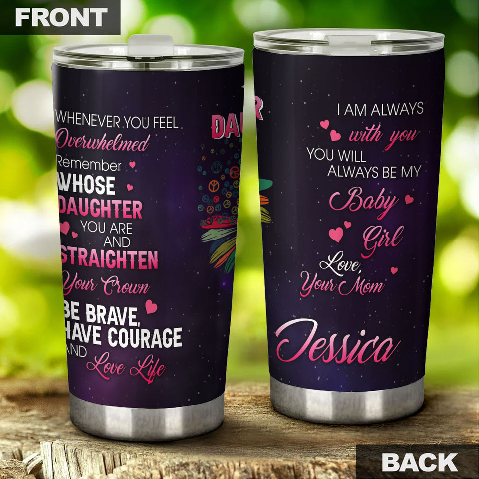 Camellia Personalized Loving Letter From Mom To Daughter Stainless Steel Tumbler-Sweat-Proof Double Wall Travel Cup With Lid Gift For Mother And Daughter