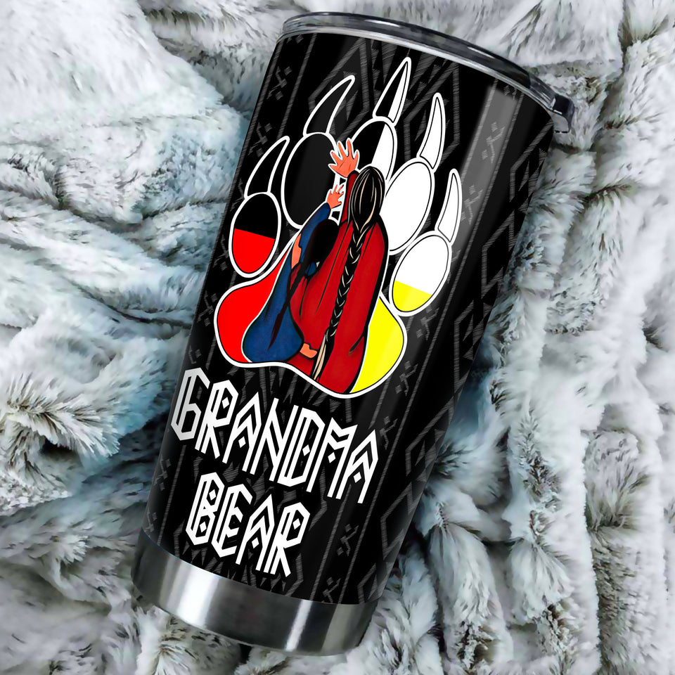 Camellia Personalized Grandma Bear Stainless Steel Tumbler-Double-Walled Insulation Cup With Lid Gift For Grandma