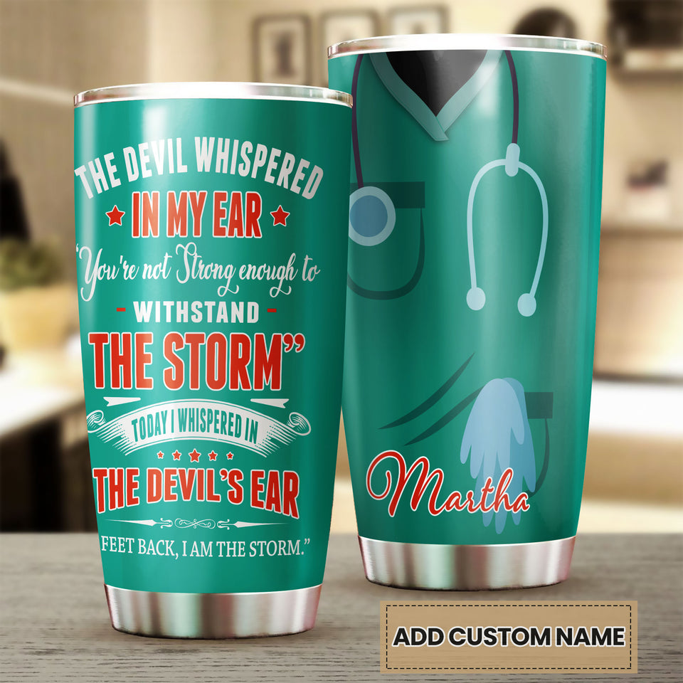 Camellia Personalized Nurse Whispers To Devil's Ear Stainless Steel Tumbler - Double-Walled Insulation Vacumm Flask - Gift For Nurse, Christmas Gift, International Nurses Day