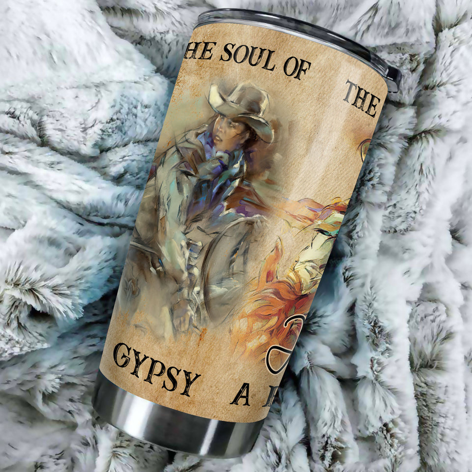 Camellia Personalized Horse Lover Cowgirl Soul Stainless Steel Tumbler - Double-Walled Insulation Vacumm Flask - Gift For Horse Lovers, Cowgirls, Cowboys, Perfect Christmas, Thanksgiving Gift