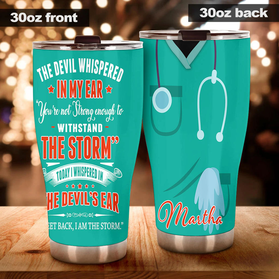 Camellia Personalized Nurse Whispers To Devil's Ear Stainless Steel Tumbler - Double-Walled Insulation Vacumm Flask - Gift For Nurse, Christmas Gift, International Nurses Day