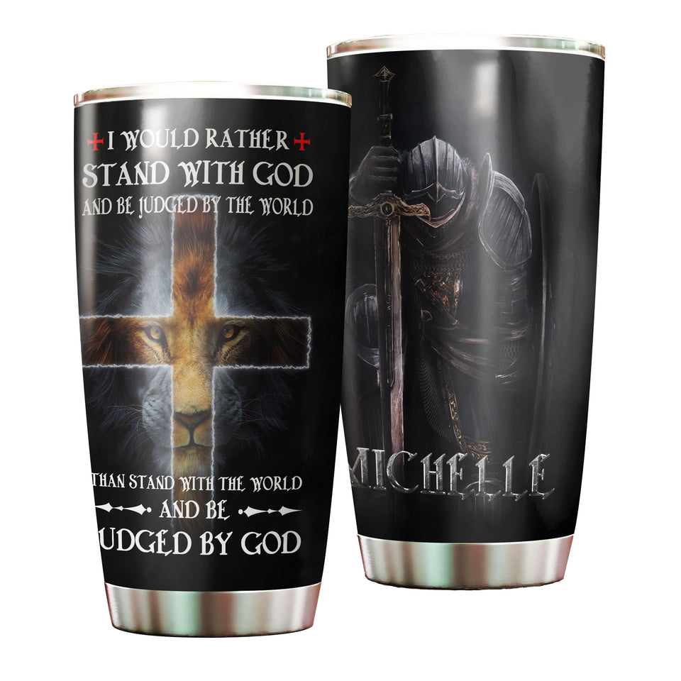Camellia Personalized I Would Rather Stand With God Stainless Steel Tumbler-Wall Insulated Cup With Lid Travel Mug