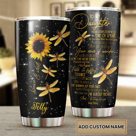 Camellia Personalized Dragonfly Sunflower To My Daughter I Always Love You Stainless Steel Tumbler - Customized Double-Walled Insulation Travel Thermal Cup With Lid