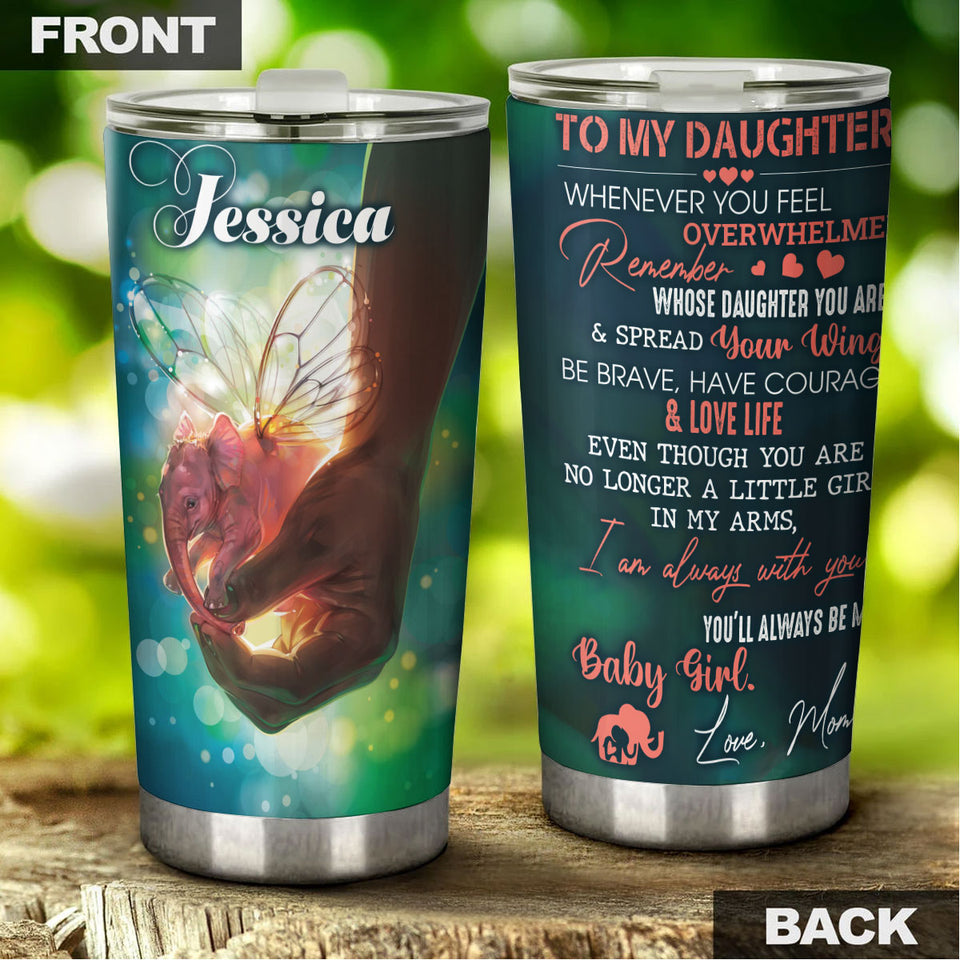Camellia Personalized Elephant Loving Letter From  Mom To Daughter Stainless Steel Tumbler-Double-Walled Travel Therma Cup With Lid 01