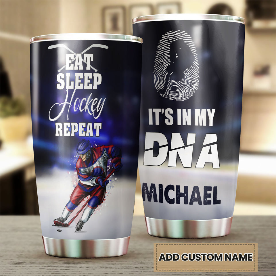 Camellia Personalized Eat Sleep Hockey Repeat Stainless Steel Tumbler-Double-Walled Insulation  Cup With Lid Gift For Hockey Player