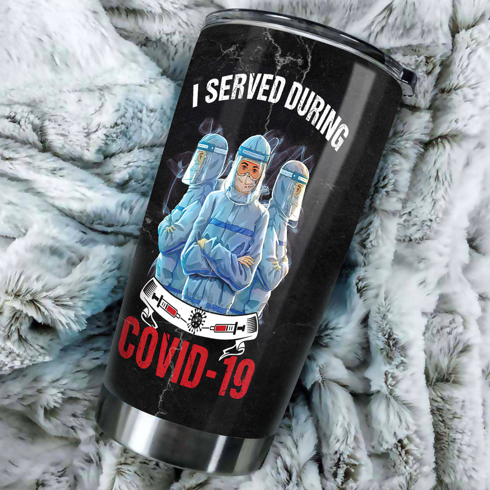 Camellia Personalized Nurse I Served Dering Covid 19 Stainless Steel Tumbler - Double-Walled Insulation Vacumm Flask - Gift For Nurse, Christmas Gift, International Nurses Day