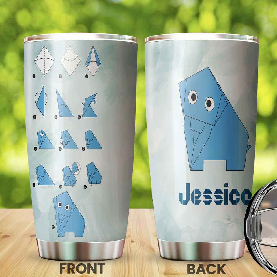 Camellia Personalized Cute Elephant Origami Stainless Steel Tumbler-Double- Walled Insulation Cup With Lid Travel Mug