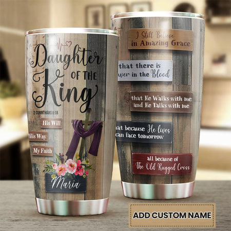 Camellia Personalized Bible Daughter Of The King Stainless Steel Tumbler - Customized Double-Walled Insulation Travel Thermal Cup With Lid Gift For Christian