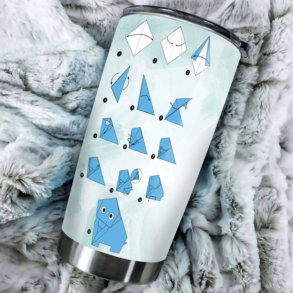 Camellia Personalized Cute Elephant Origami Stainless Steel Tumbler-Double- Walled Insulation Cup With Lid Travel Mug
