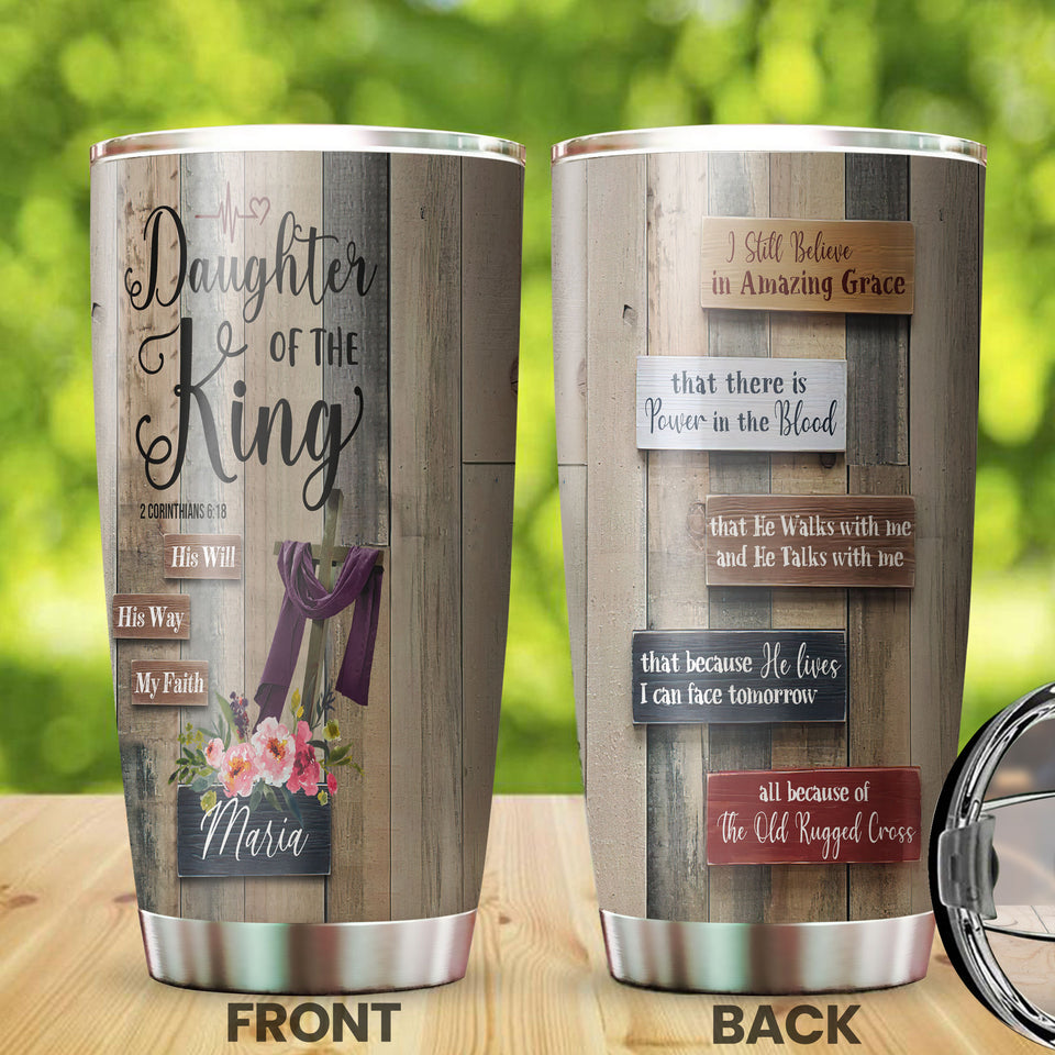 Camellia Personalized Bible Daughter Of The King Stainless Steel Tumbler - Customized Double-Walled Insulation Travel Thermal Cup With Lid Gift For Christian