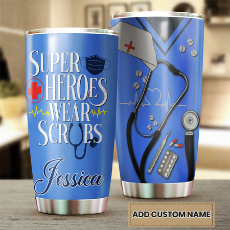 Camellia Personalized Nurse Hero Uniform Stainless Steel Tumbler - Double-Walled Insulation Vacumm Flask - Gift For Nurse, Christmas Gift, International Nurses Day