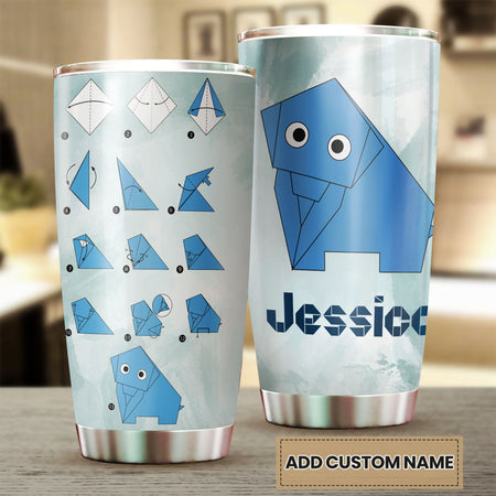 Camellia Personalized Cute Elephant Origami Stainless Steel Tumbler-Double- Walled Insulation Cup With Lid Travel Mug