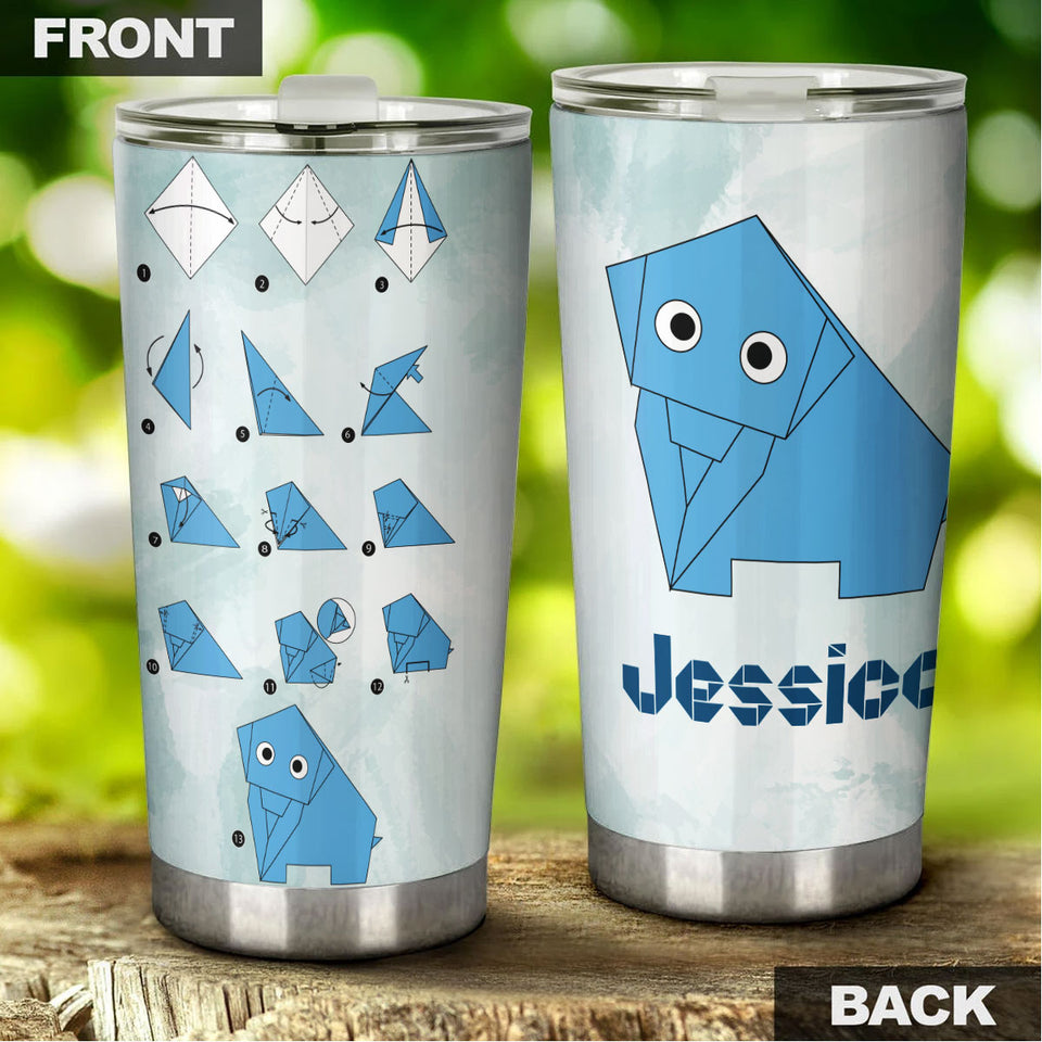 Camellia Personalized Cute Elephant Origami Stainless Steel Tumbler-Double- Walled Insulation Cup With Lid Travel Mug