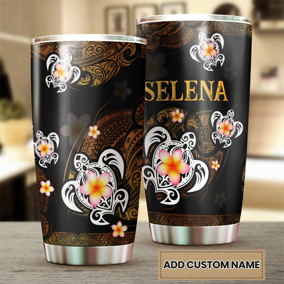 Camellia Personalized Hawaii Turtle Stainless Steel Tumbler - Customized Double-Walled Insulation Travel Thermal Cup With Lid