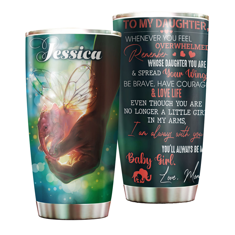 Camellia Personalized Elephant Loving Letter From  Mom To Daughter Stainless Steel Tumbler-Double-Walled Travel Therma Cup With Lid 01
