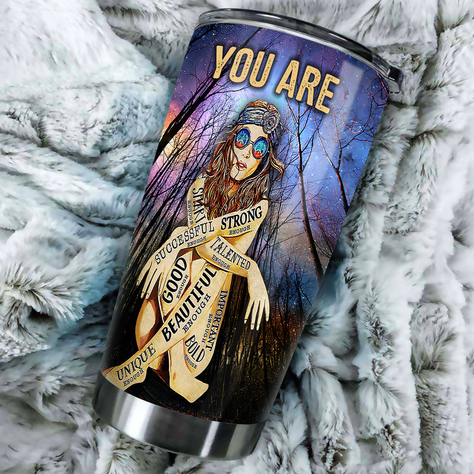 Camellia Personalized Hippie Girl You Are Successful Strong Beautiful Stainless Steel Tumbler-Double-Walled Insulation Travel Cup With Lid