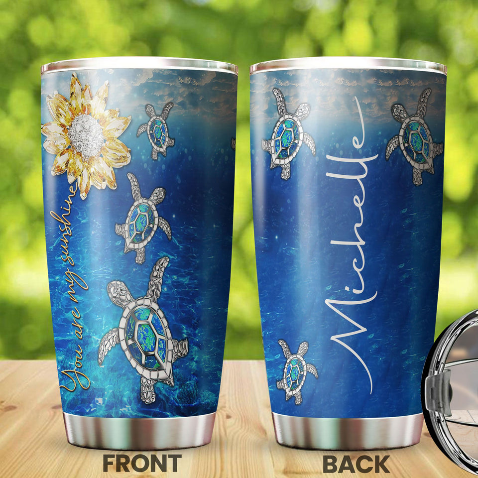 Camellia Personalized Crystal Sunflower Turtle You Are My Sunshine Stainless Steel Tumbler - Customized Double-Walled Insulation Travel Thermal Cup With Lid Gift For Soulmate Lover Kid