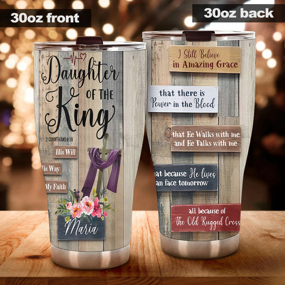 Camellia Personalized Bible Daughter Of The King Stainless Steel Tumbler - Customized Double-Walled Insulation Travel Thermal Cup With Lid Gift For Christian