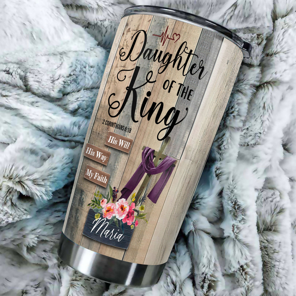 Camellia Personalized Bible Daughter Of The King Stainless Steel Tumbler - Customized Double-Walled Insulation Travel Thermal Cup With Lid Gift For Christian