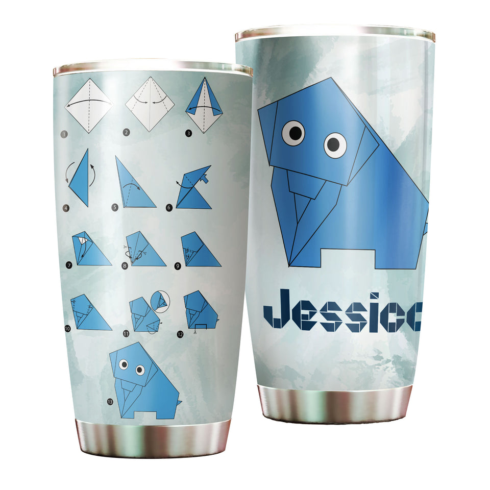 Camellia Personalized Cute Elephant Origami Stainless Steel Tumbler-Double- Walled Insulation Cup With Lid Travel Mug