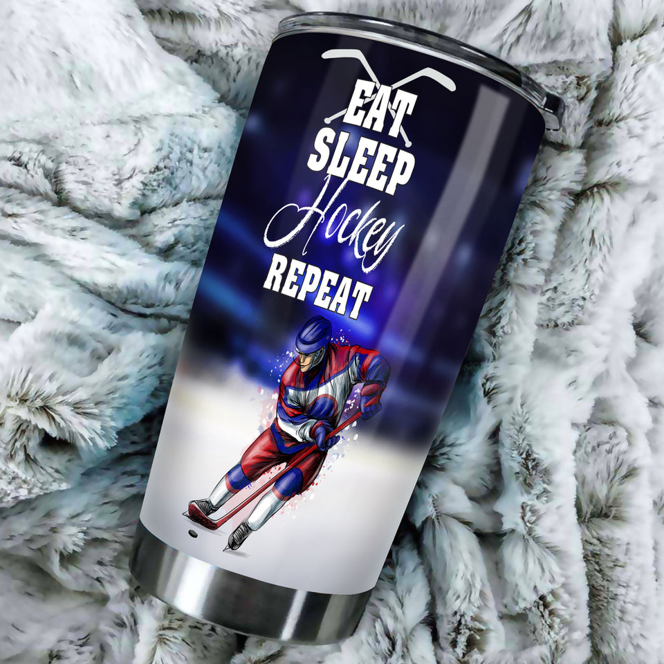 Camellia Personalized Eat Sleep Hockey Repeat Stainless Steel Tumbler-Double-Walled Insulation  Cup With Lid Gift For Hockey Player