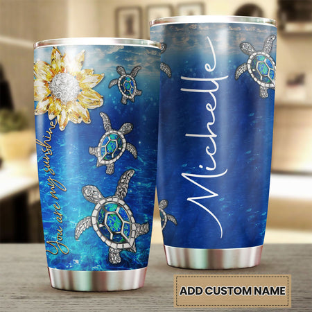 Camellia Personalized Crystal Sunflower Turtle You Are My Sunshine Stainless Steel Tumbler - Customized Double-Walled Insulation Travel Thermal Cup With Lid Gift For Soulmate Lover Kid