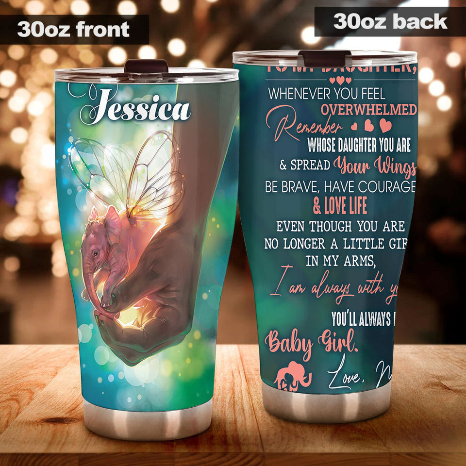 Camellia Personalized Elephant Loving Letter From  Mom To Daughter Stainless Steel Tumbler-Double-Walled Travel Therma Cup With Lid 01