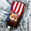 Camellia Personalized 3D Corgi American Flag Stainless Steel Tumbler - Customized Double-Walled Insulation Travel Thermal Cup With Lid