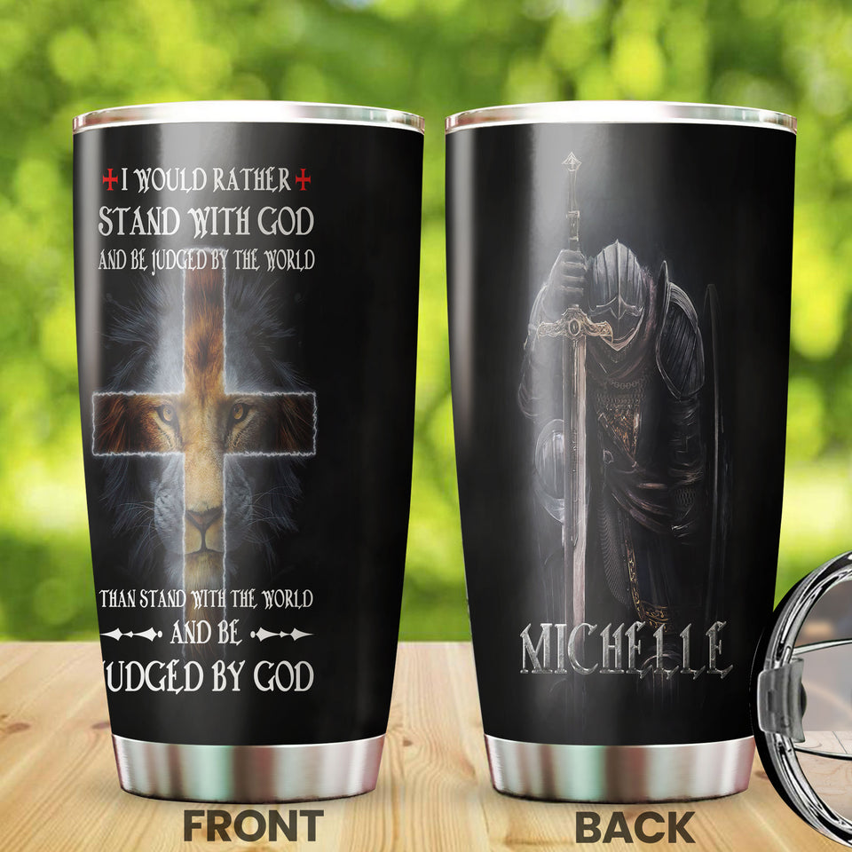 Camellia Personalized I Would Rather Stand With God Stainless Steel Tumbler-Wall Insulated Cup With Lid Travel Mug