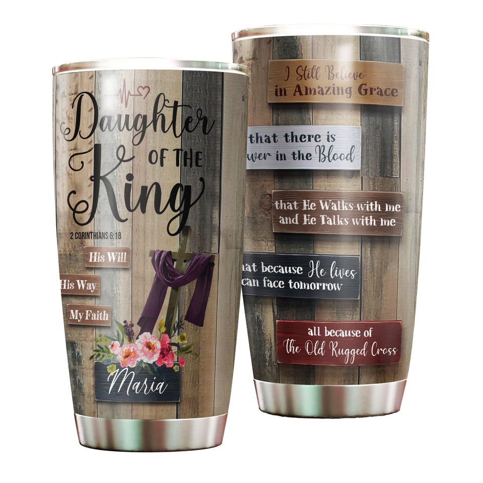 Camellia Personalized Bible Daughter Of The King Stainless Steel Tumbler - Customized Double-Walled Insulation Travel Thermal Cup With Lid Gift For Christian