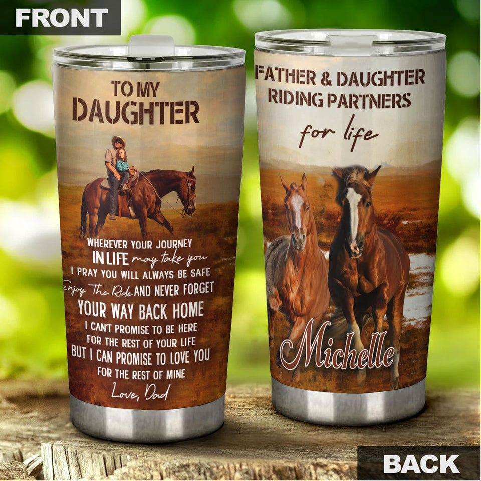 Camellia Personalized Horse Dad To Daughter Stainless Steel Tumbler - Double-Walled Insulation Vacumm Flask - Gift For Horse Lovers, Cowgirls, Cowboys, Perfect Christmas, Thanksgiving Gift