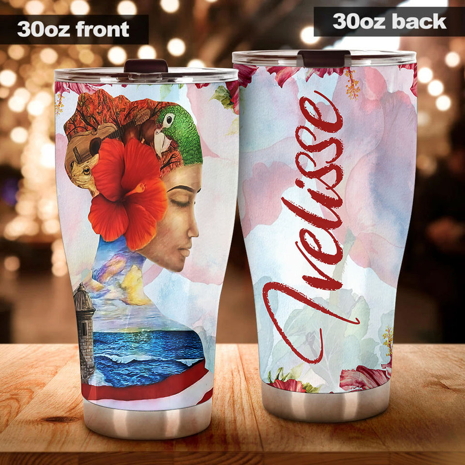 Camellia Persionalized 3D Baseball Puerto Rico Girl Stainless Steel Tumbler - Customized Double - Walled Insulation Travel Thermal Cup With Lid