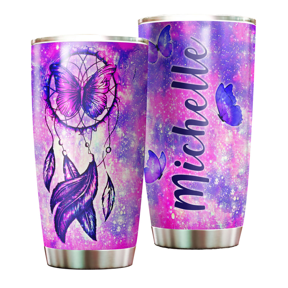 Camellia Personalized Butterfly Dreamcatcher Stainless Steel Tumbler - Double-Walled Insulation Vacumm Flask - For Thanksgiving, Memorial Day, Christians, Christmas Gift