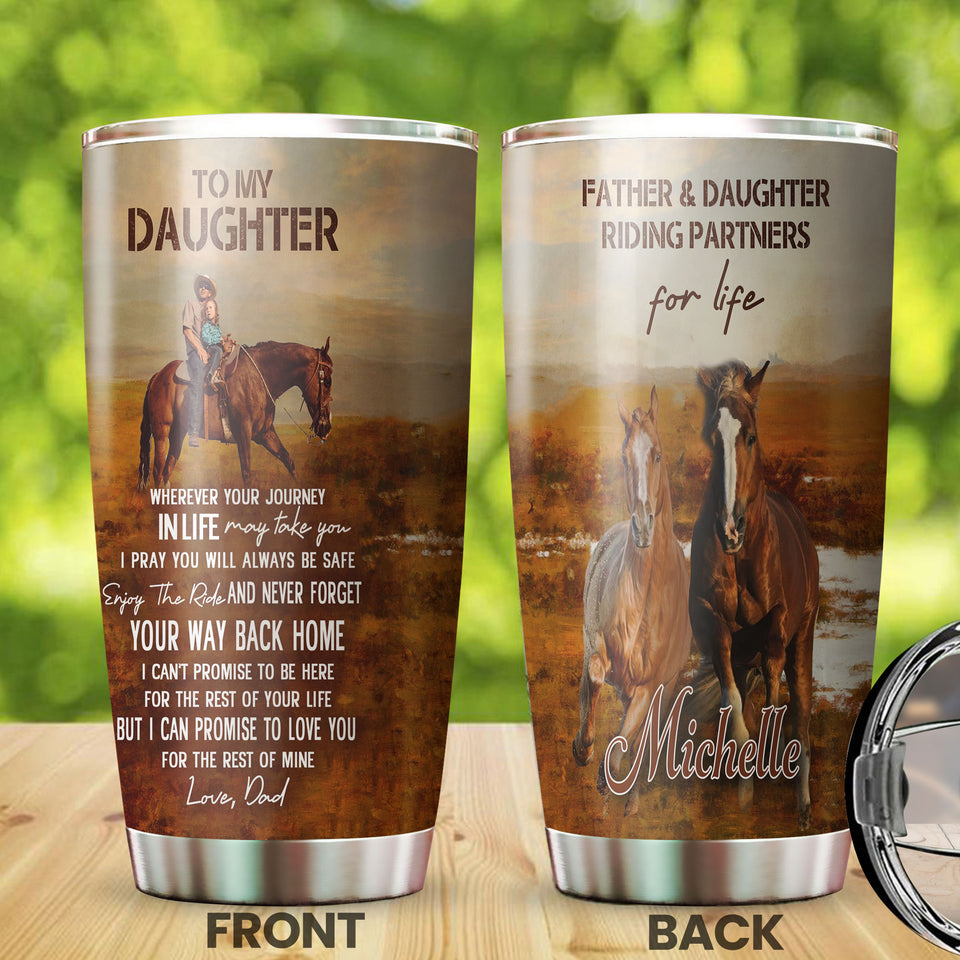 Camellia Personalized Horse Dad To Daughter Stainless Steel Tumbler - Double-Walled Insulation Vacumm Flask - Gift For Horse Lovers, Cowgirls, Cowboys, Perfect Christmas, Thanksgiving Gift