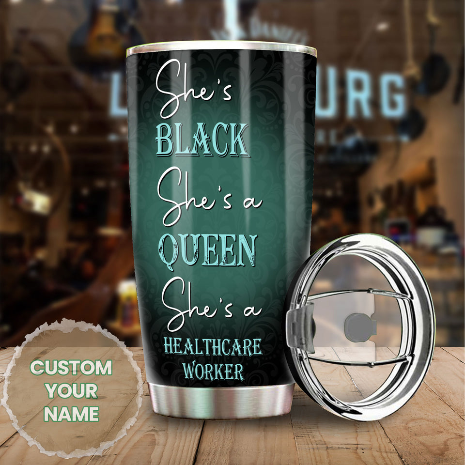 Camellia Personalized Black Nurse Stainless Steel Tumbler - Double-Walled Insulation Vacumm Flask - Gift For Black Queen, International Women's Day, Nurse's Day