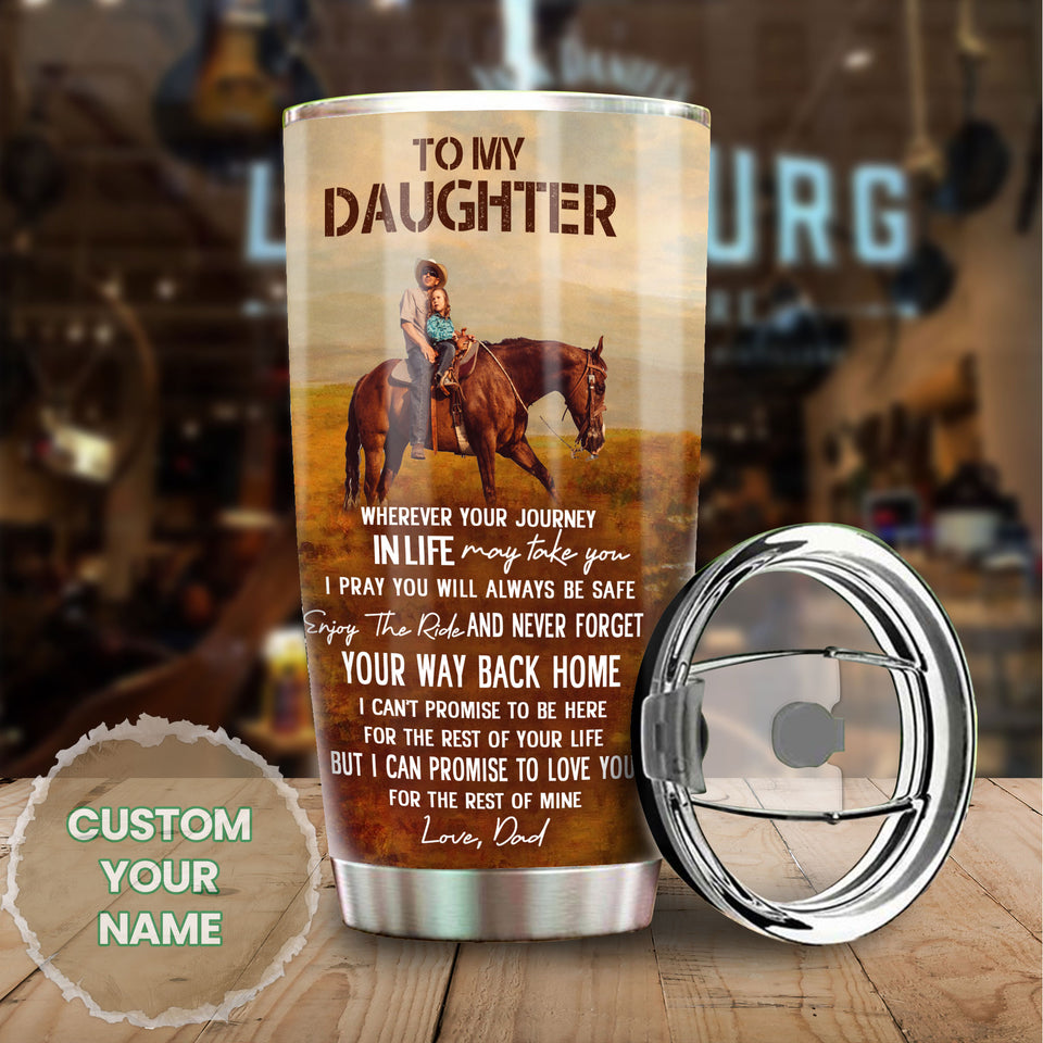 Camellia Personalized Horse Dad To Daughter Stainless Steel Tumbler - Double-Walled Insulation Vacumm Flask - Gift For Horse Lovers, Cowgirls, Cowboys, Perfect Christmas, Thanksgiving Gift