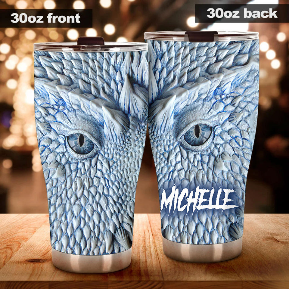 Camellia Personalized 3D Eye Dragon Stainless Steel Tumbler - Customized Double-Walled Insulation Travel Thermal Cup With Lid Gift For Dragon Lover