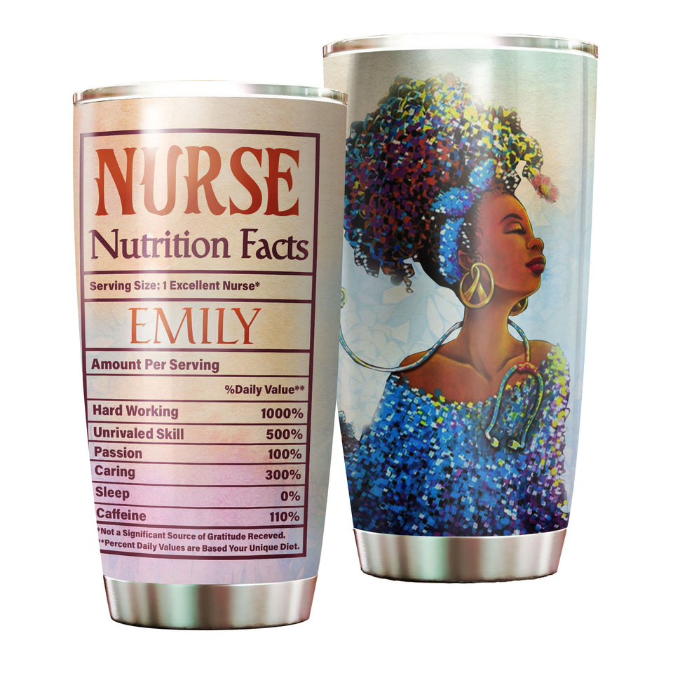 Camellia Personalized Black Nurse Nutritions Facts Stainless Steel Tumbler - Double-Walled Insulation Vacumm Flask - Gift For Nurse, Christmas Gift, International Nurses Day