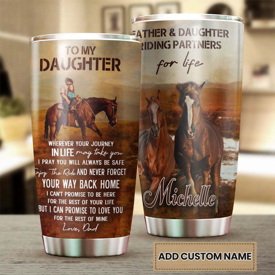Camellia Personalized Horse Dad To Daughter Stainless Steel Tumbler - Double-Walled Insulation Vacumm Flask - Gift For Horse Lovers, Cowgirls, Cowboys, Perfect Christmas, Thanksgiving Gift