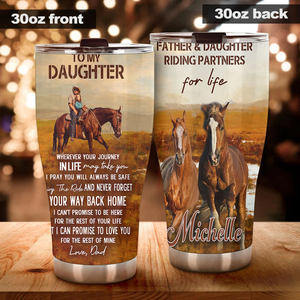 Camellia Personalized Horse Dad To Daughter Stainless Steel Tumbler - Double-Walled Insulation Vacumm Flask - Gift For Horse Lovers, Cowgirls, Cowboys, Perfect Christmas, Thanksgiving Gift