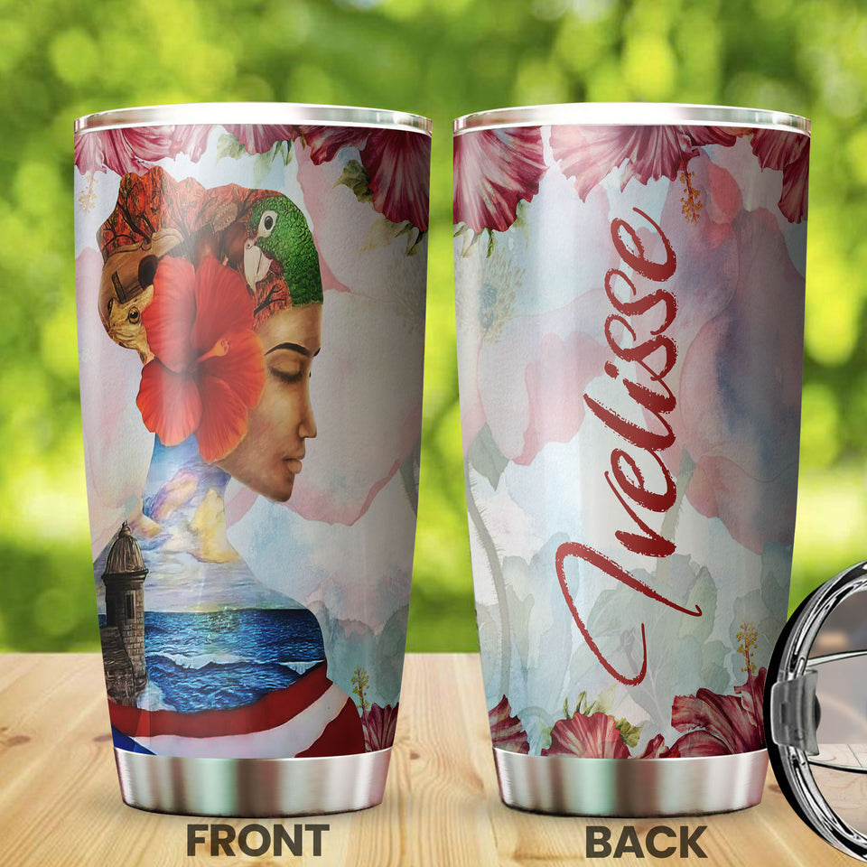 Camellia Persionalized 3D Baseball Puerto Rico Girl Stainless Steel Tumbler - Customized Double - Walled Insulation Travel Thermal Cup With Lid