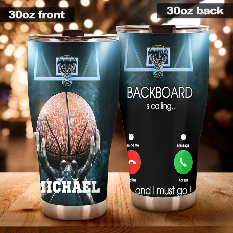 Camellia Persionalized Basketball Backboard Is Calling And I Must Go Stainless Steel Tumbler - Customized Double - Walled Insulation Travel Thermal Cup With Lid Gift For Basketball Player