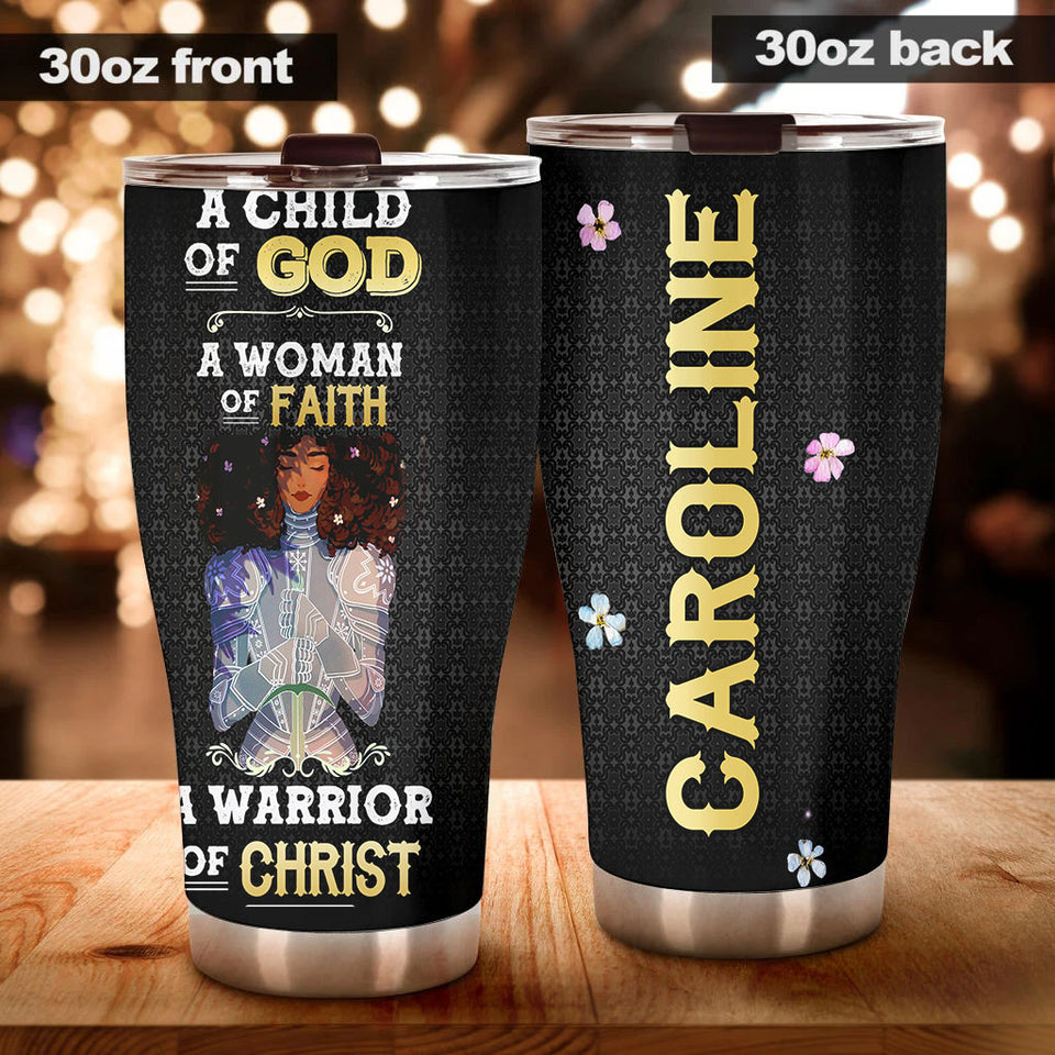 Camellia Personalized Black Women Faith Stainless Steel Tumbler - Double-Walled Insulation Vacumm Flask - Gift For Black Queen, International Women's Day, Hippie Girls 03