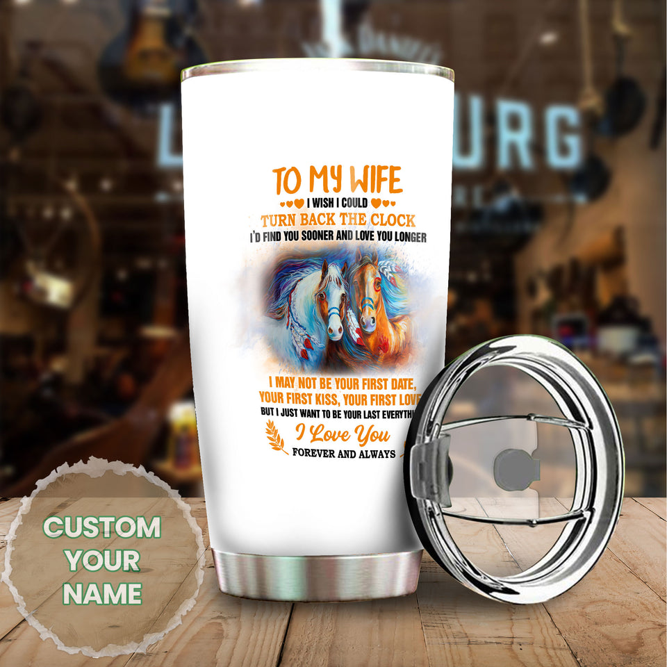 Camellia Personalized Horse To My Wife Stainless Steel Tumbler - Double-Walled Insulation Vacumm Flask - Gift For Horse Lovers, Cowgirls, Cowboys, Perfect Christmas, Thanksgiving Gift For Wife